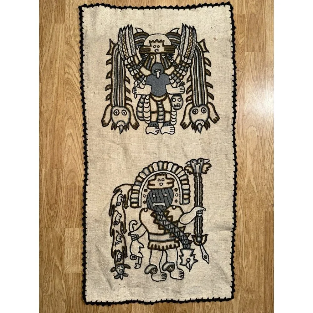 Tribal Textile Wall Art Peruvian Native Original Art Authentic Wool Vintage